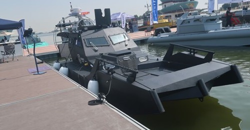 Streit Marine's AB-850 airboat seen at the NAVDEX 2025 exhibition in Abu Dhabi in February.