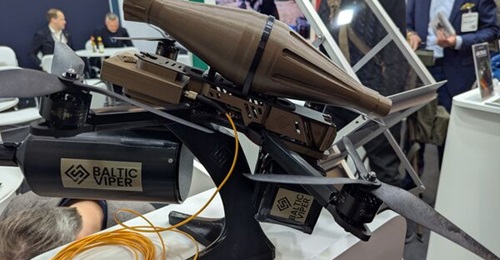 Baltic Viper's fibre-optic FPV UAS, seen at the EnforceTac 2025 defence exhibition in Nuremberg, Germany, in February.