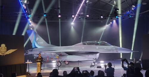 Argentina's first F-16, a two-seat Block 10 aircraft, at Tandil airbase, Buenos Aires.
