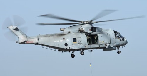 A Merlin HM2 from 824 Naval Air Squadron. Ultra Maritime has been awarded a new contract to supply sonobuoys to the Merlin Helicopter Force.