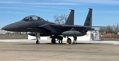 An EPAWSS-equipped F-15E in San Antonio, Texas, where Boeing retrofits the Strike Eagle. An updated version of EPAWSS is in the works, although not under USAF contract at this stage.