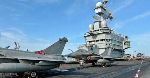 French Navy aircraft carrier 
        
        , seen here while it was berthed alongside Changi Naval Base in Singapore on 4 March 2025.