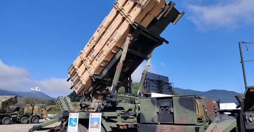 A Patriot launcher displayed at KADEX 2024 held in Gyeryongdae, South Korea.