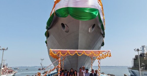 , India's second 'advanced frigate' seen here at its launch ceremony.