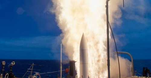 The Arleigh Burke-class guided-missile destroyer USS 
        
        (DDG 53) launches an SM-6 during a live-fire test of the ship's Aegis weapons system.