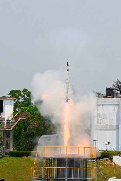 A VL-SRSAM round, seen here being launched at a test of the weapon system on 26 March 2025.