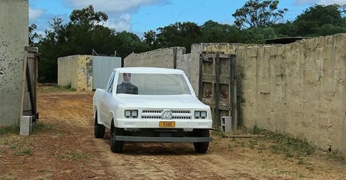 A Marathon Targets T100 vehicle autonomous robot target made to look like a civilian pickup.