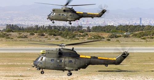 A pair of Cyprus-based Pumas at the type's farewell flypast out of RAF Akrotiri. With the helicopter also operated out of Brunei and the UK, its retirement comes after 54 years of operational service.