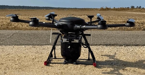 Milton's Sky Keeper UAV with a Rohde & Schwarz SIGINT payload consisting of a UMS400 and an ADD507 antenna.
