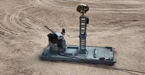 A screen-grab from the video showing the modular C-UAV version of the Typhoon naval weapon station being tested.