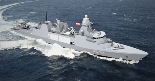 Rohde & Schwarz is offering other systems for the Polish Navy's Miecznik frigate (computer-generated image) in addition to the Kora system already being procured for it.