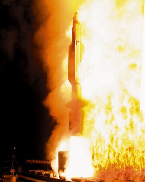 Northrop Grumman has been selected as a second source for Mk 72 SRMs to equip Raytheon's Standard Missile (SM) family. Above, an SM-3 is launched from USS 
        
         (CG 70) during a test.