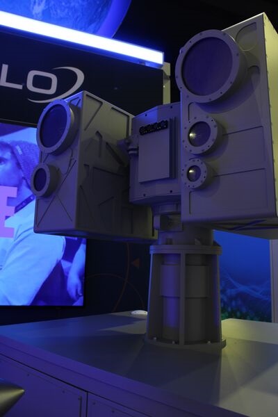 A model of BlueHalo's palletised Locust laser weapon system at the Navy League Sea-Air-Space exhibition in April 2025.