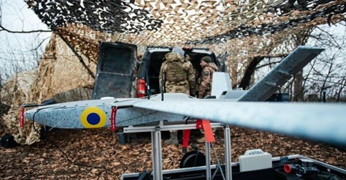 Image of Ukraine's 15th Artillery Reconnaissance Brigade 'Black Forest' using Tekever's AR3 UAS.