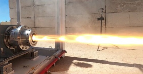 A static test firing of a Firehawk Aerospace solid rocket motor.