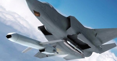 An artist's impression of a JSM just after launch from the internal weapons bay of an F-35A Lightning II.