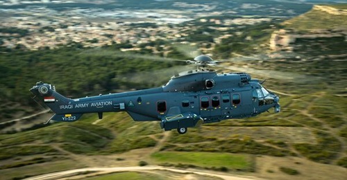 One of the first two of 14 H225M helicopters for Iraq undergoing pre-delivery trials at Airbus Helicopters' Marignane production facility in southern France, ahead of their formal acceptance by Abbasi on 30 April.