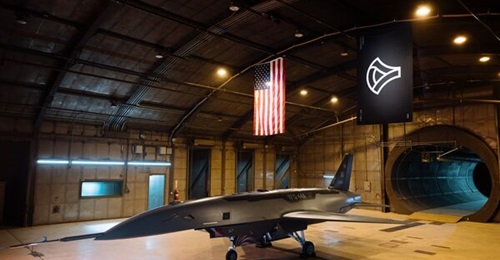 Anduril's YFQ-44A prototype in the hangar. Both CCA competitors are scheduled to conduct first flights in boreal summer 2025.