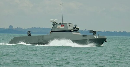 A Republic of Singapore Navy MARSEC USV seen in the Singapore Strait on 4 February 2025. The new MCM USVs to be supplied by ST Engineering will likely be modelled after the MARSEC USV.