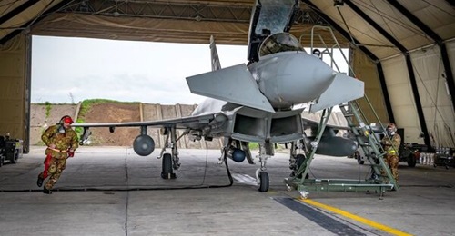 Seen prior to being scrambled in support of NATO's air policing mission out of Romania, an Italian Eurofighter seen fitted for the first time during an operational mission with the Meteor BVRAAM.