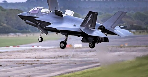 One of two new Lockheed Martin F-35B Lightning jets delivered to RAF Marham on 8 May.