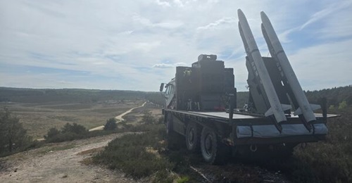 The UK is supplying the Raven air defence system, seen here during a demonstration in May 2025, and supplied on a Supacat HMT 600 with ASRAAM, to Ukraine.