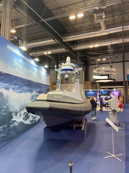 Seadrone's SEAD 23 multi-purpose USV was showcased at the Spanish Navy's stand at FEINDEF 2025 equipped with radar, electro-optical/infrared camera, and AIS.