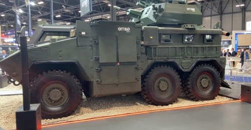 EM&E's Ferox 6×6 armoured vehicle, displayed at the FEINDEF defence show in Madrid in May 2025.