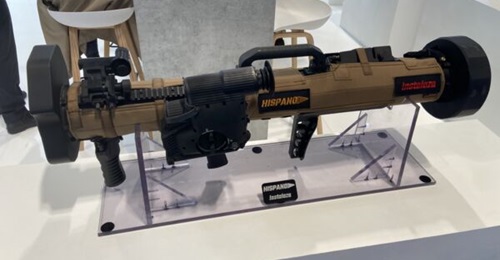 Instalaza's 'Hispano' reusable, shoulder-fired weapon system on display at FEINDEF 2025 in Madrid.