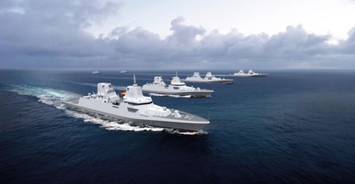 A graphic depiction of the German Navy's Niedersachsen (F 126)-class frigates. All six are expected to be in service by 2035 according to the 'Kurs Marine 2025' document.