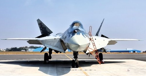 The Sukhoi Su-57 displayed at Aero India 2025.