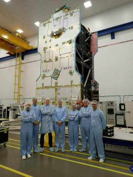 Skynet 6A with already assembled communications and service modules at the Airbus Stevenage facility.