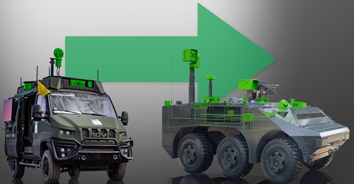 Conceptual image of land forces vehicles equipped with the Ceretron sensor.