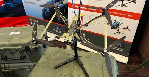 One of the Latvian UAV manufacturer DK Unity's Pastnieks UAVs, which have been sent to Ukraine through the Drone Coalition.