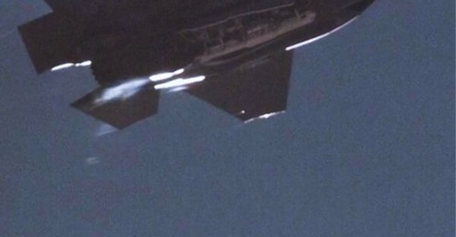 An F-35A seen dropping an inert B61 nuclear bomb during trials. The combination could be fielded by the RAF under a plan announced in the SDR 2025.