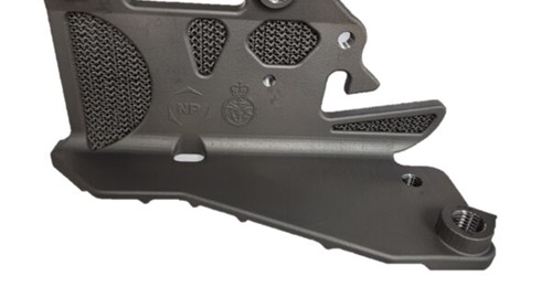 A 3D-printed rear step bracket for the Mastiff armoured vehicle, produced by NP Aerospace in Spiral 1.
