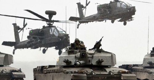 The SDR recommends modernising the British Army's two divisions and ARRC headquarters (photo of Challenger 2 main battle tanks of the King's Royal Hussars, 3rd Armoured Division, supported by Apache attack helicopters).