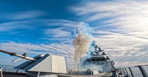 A Hisar missile is fired from TCG 
        
         off Sinop on the northern Turkish coast during a test firing in March 2024.
