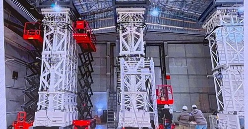 Midlas modules under construction. The two on the left are the strike version and the one on the right is the tactical variant.