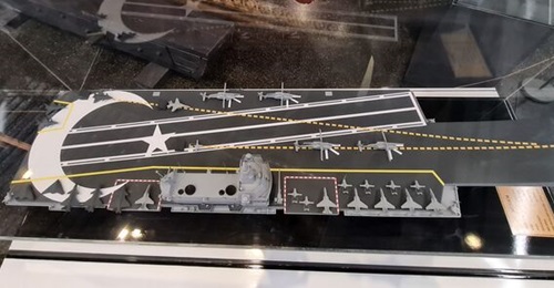 A model of the future Mugem Turkish aircraft carrier, seen in Istanbul in late May 2025.