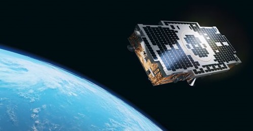 A computer-generated imagery of a small SAR satellite developed by Hanwha Systems. Hanwha Systems is partnering with BAE Systems to build a multisensor reconnaissance satellite.