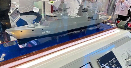A model of the Red White frigate on display for the first time at Indo Defence 2025.