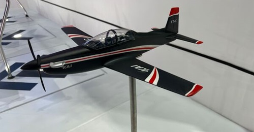 A model of the KT-1C on display at Indo Defence 2025. A KAI representative at the show has confirmed with 
        
         that a contract to upgrade Indonesia's KT-1Bs will be partially carried out in-country.