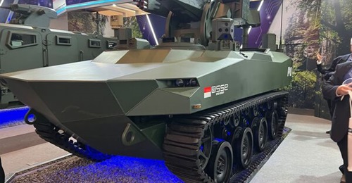 A mock-up of the P8 light tank on display at Indo Defence 2025.