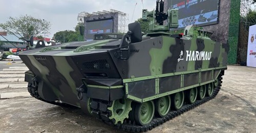 An APC variant of the Harimau tank on display at Indo Defence 2025.