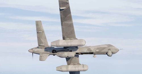 An artist's conception of an MQ-9B with Saab AEW equipment. The pairing is intended to begin test flights in 2026.