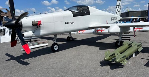 An Aarok UAV with cockpit for flight-testing displayed by Turgis Gaillard at the Paris Air Show 2025.