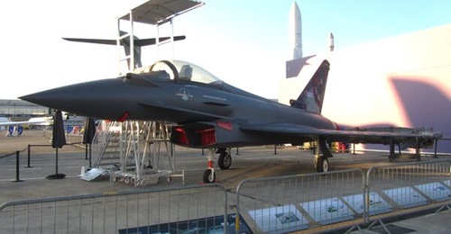A mock-up of the Eurofighter Typhoon at the Paris Air Show 2025. The consortium is to ramp up production to meet an expected surge in demand.