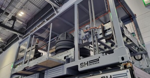 SH Defence's Cube modular minelaying system on display at DSEI 2023.