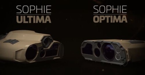 Screenshot from a Thales video showing Sophie Optima and Ultima Hand-Held Thermal Imagers and Target Locators.
